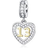 EMOSTAR 10 to 20 21 22 23 24 25 28 30 33 35 40 45 50 55 60 65 70 75 80 Birthday Charms fit European Anniversary Bracelet Necklace, Dangle 18K Golden Number Heart Pendant with CZ, for Women/Men