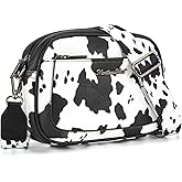 Montana West Small Crossbody Bags for Women Cow Print Purse Triple Zip Shoulder Handbags with Wide Strap