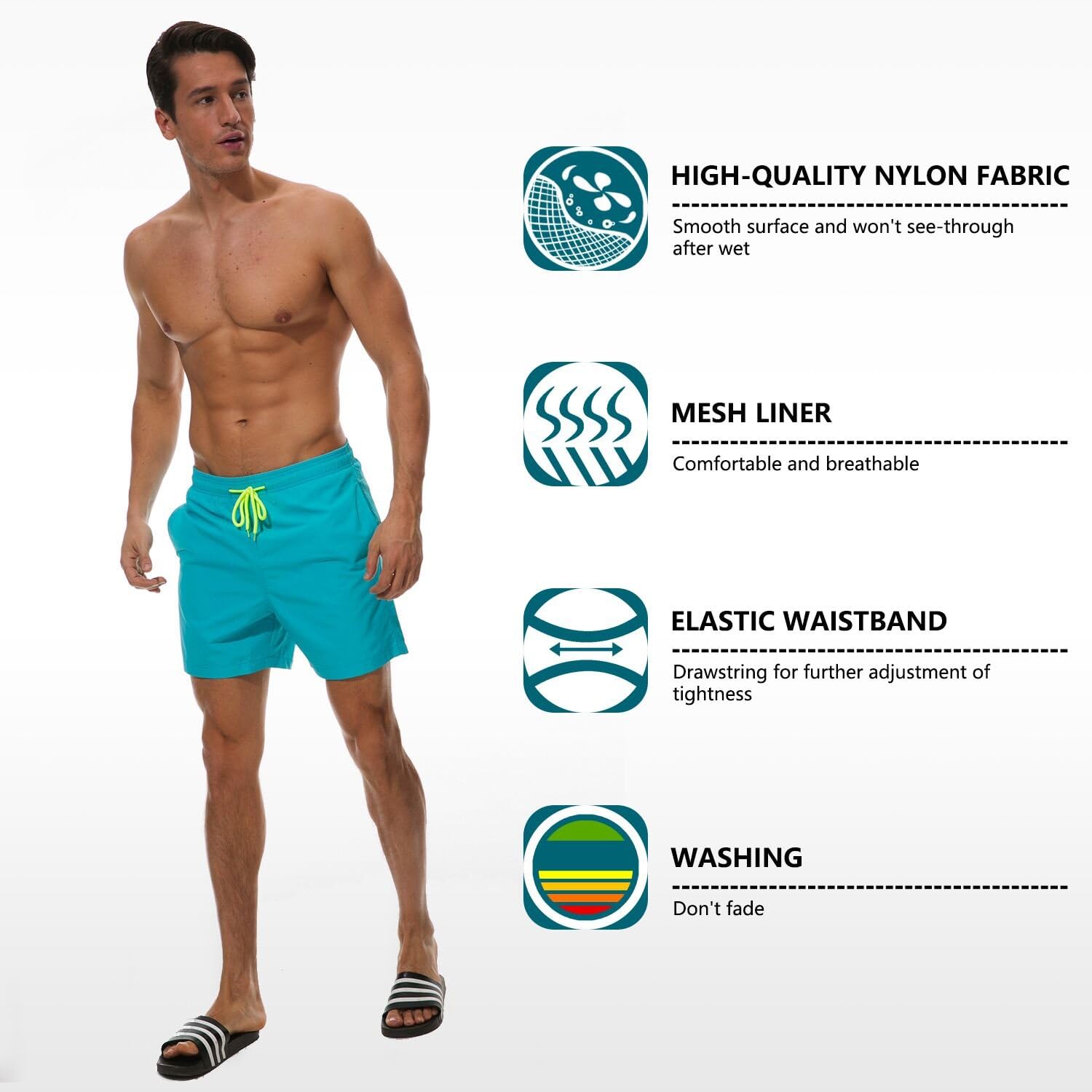 SILKWORLD Men's Swim Trunks Quick Dry Beach Shorts with Pockets | 