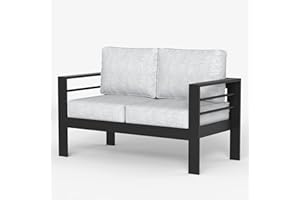 LayinSun Aluminum Patio Loveseat Sofa, All-Weather Metal Modern 2 Seater Outdoor Sofa with 5" Thick Cushion
