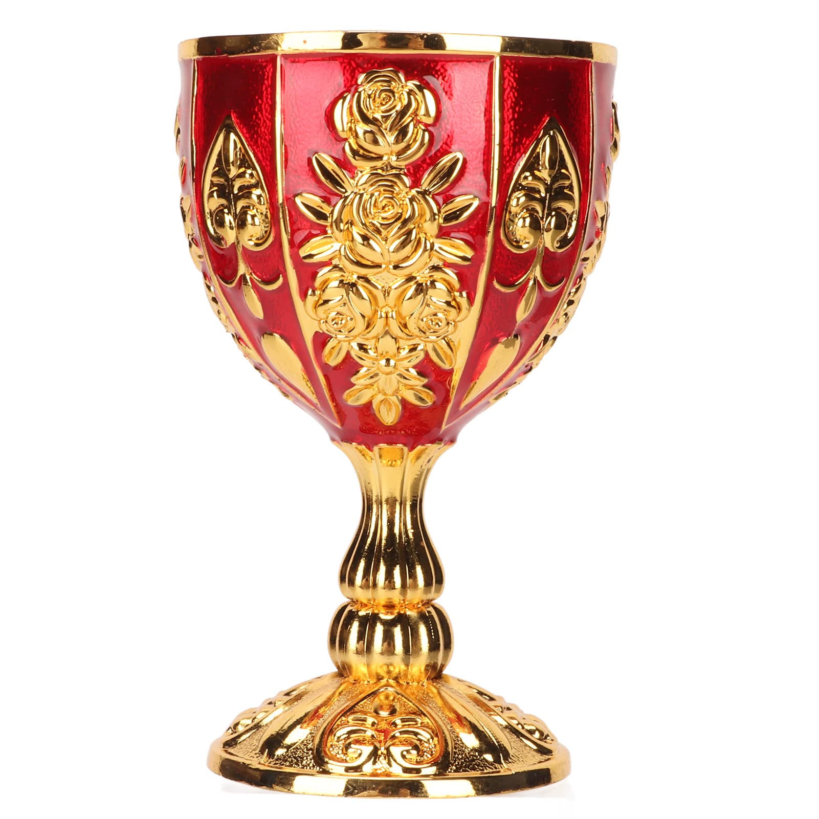 Vintage Chalice Cup, Wine Goblet Flower Embossed Cups Handmade Royal Chalice King Wine Drinking Liquor Cups Metal Cup Drinking Vessel, for Themed Party Decorations Wedding (Gold