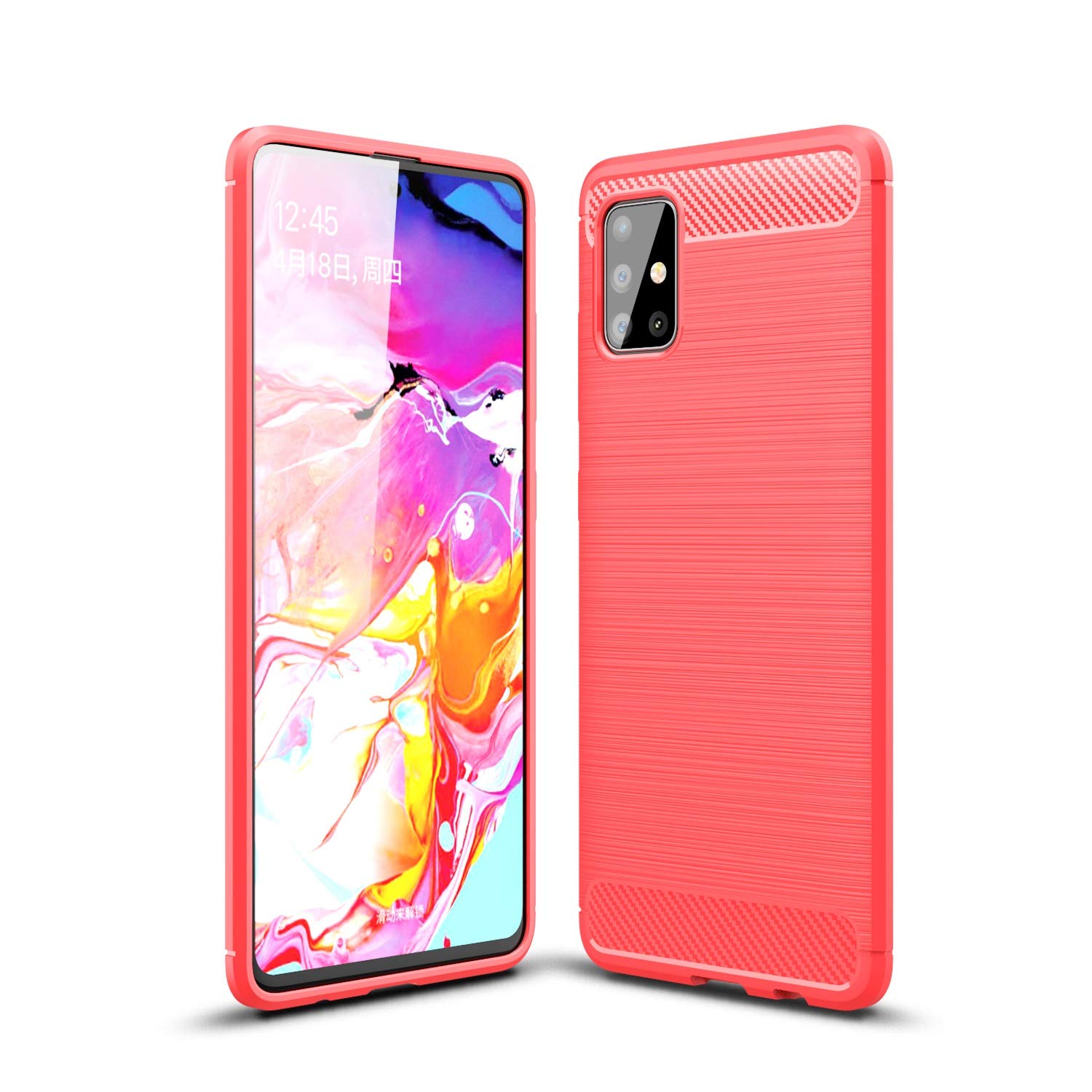 CruzerLite Case for Samsung Galaxy A51 Case, Carbon Fiber Texture Design Cover Anti-Scratch Shock Absorption Case for Samsung Galaxy A51 (Red)