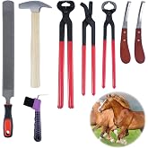 lukar 8PCS Farrier Tools Kit Horse Hoof Trimmers Set | with 16" Horse Hoof Nipper, 13" Horseshoe Cutting Pliers, 14" Hoof Nail Clincher, Hoof Hammer, Hoof Knife, Rasp File, Brush