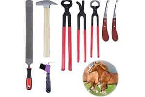 lukar 8PCS Farrier Tools Kit Horse Hoof Trimmers, Includes Horse Hoof Nipper, Horseshoe Cutting Pliers, Hoof Nail Clincher, Hoof Hammer, Hoof Knife, Rasp File, Horseshoe Brush