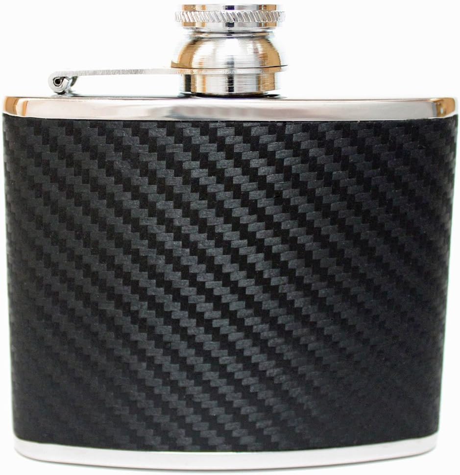 4oz Black Carbon Fibre Leather Hip Flask