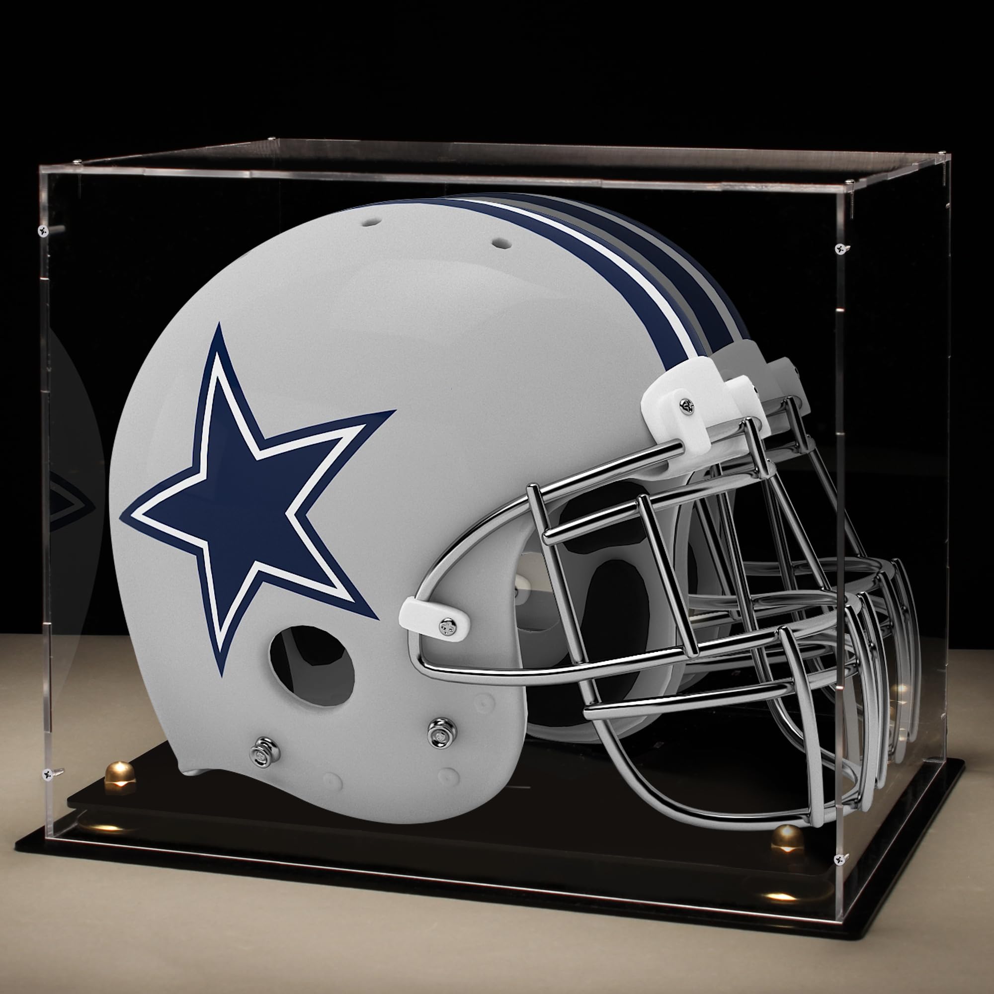 Photo 1 of Xiomot Football Helmet Display Case Full Size with Mirror Back and Black Base Dustproof Clear Acrylic Display Case for Basketball Sports Memorabilia