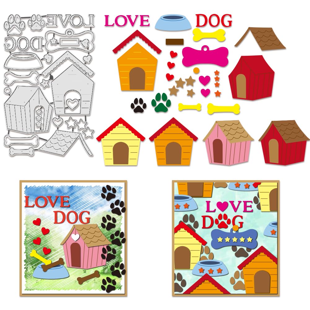 BENECREAT Love Dog Cutting Dies, Dog House, Footprints, Bones Metal Die Cuts Stencils for DIY Scrapbooking Decorative Embossing Paper Scrapbooking Card Making, 8.5x16.7cm