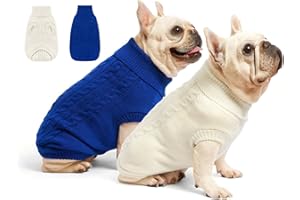 Roseelk 2 Pack Dog Sweaters for Small Dogs - Puppy Medium/Large Warm Clothes in Winter, Turtleneck Pullover Design for Boy Girl Pet, Doggie, Cat, Kitten Chihuahua Bulldog Pug Beagles (L, Blue, Beige)