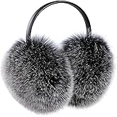BOONJOVIA Women's Winter 100% Fox Fur Earmuffs Genuine Raccoon Fur Ear Warmer Adjustable