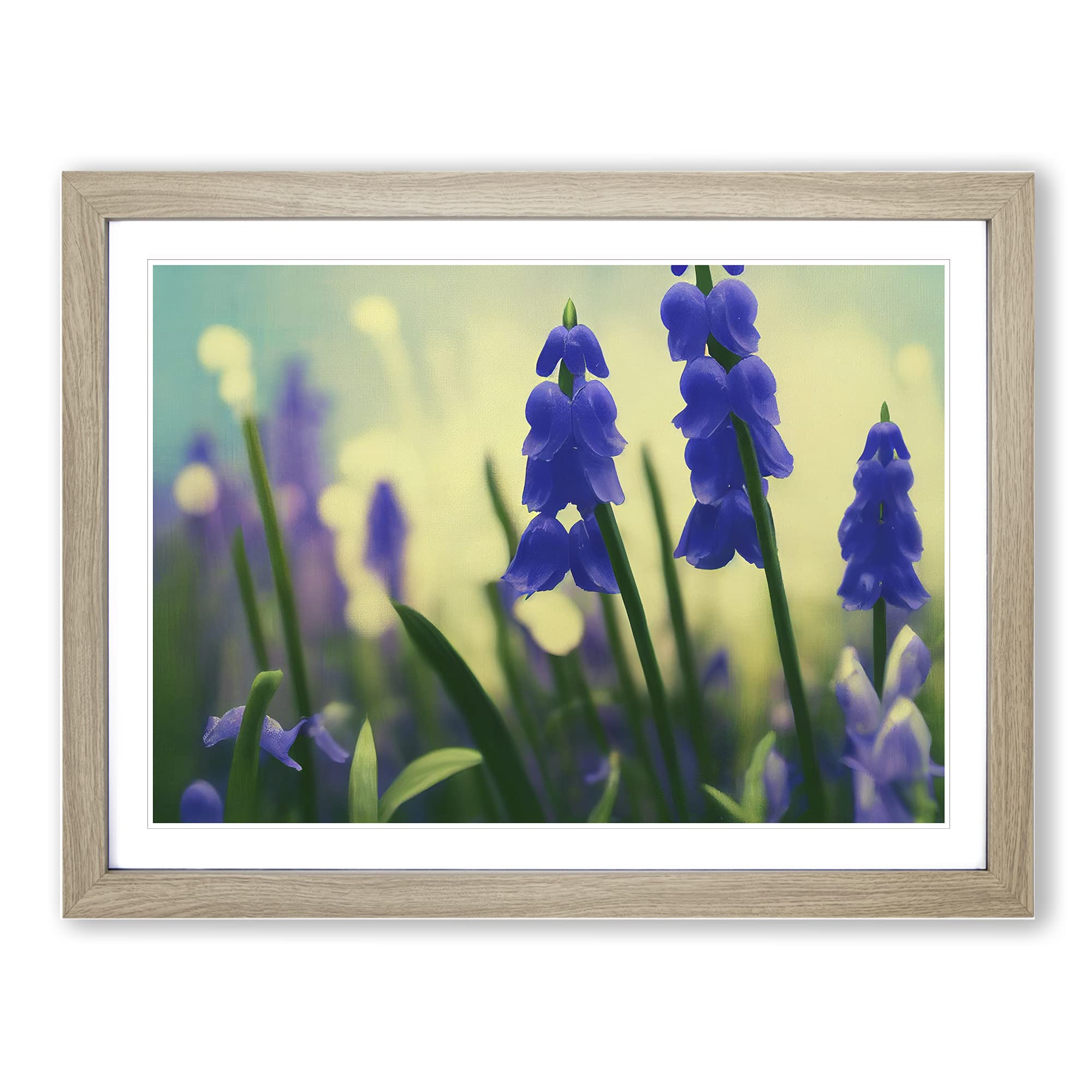 Bluebell Flower Painting Vol.3 Framed Print | A4 Oak Framed Wall Art | Ready to Hang | Modern Floral Picture | Living Room Bedroom Lounge Office