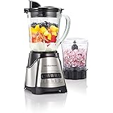 Hamilton Beach Power Elite Blender for Shakes and Smoothies with 3-Cup Vegetable Chopper Mini Food Processor, 40oz Glass Jar,