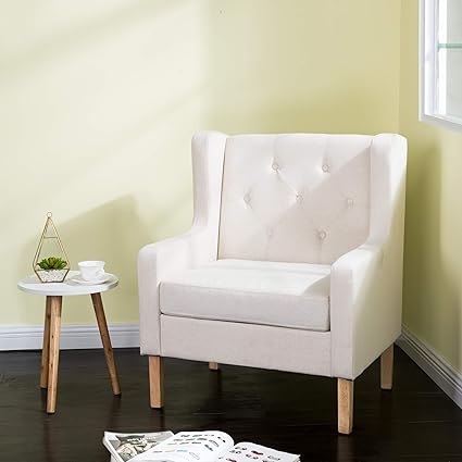 Homevibes Accent Chair Mid Century Modern Chair Tufted Chair Reading Chair Upholstered Leisure Sofa Loveseat Arm Chair Soft Wingback Club Chair For