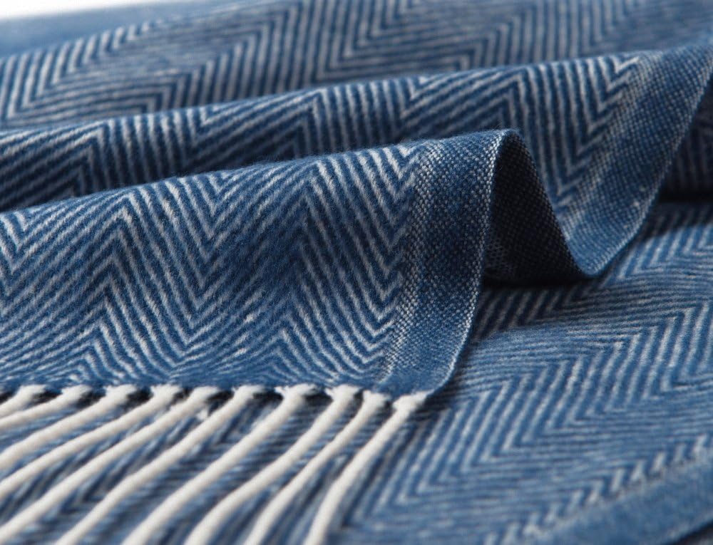 Bourina Decorative Herringbone Faux Cashmere Fringe Throw Blanket Lightweight Soft Cozy for Bed or Sofa Farmhouse Outdoor Throw Blankets, 50" x 60", Navy: Home & Kitchen