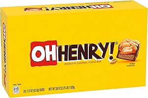 Oh Henry!, Peanuty, Caramel, Fudge Bar, Full Size Individually Wrapped Candy Bars, 1.5oz each, Bulk 24 Pack
