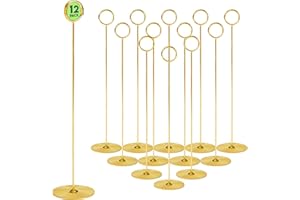 Gray Bunny Metal Table Number Holders, 12 Pack, 12 in Tall, Gold, Card Holders Tabletop Table Number Stands, Wire Clip for Restaurants Recipe Place Card Signs, Weddings, Banquets, Pictures