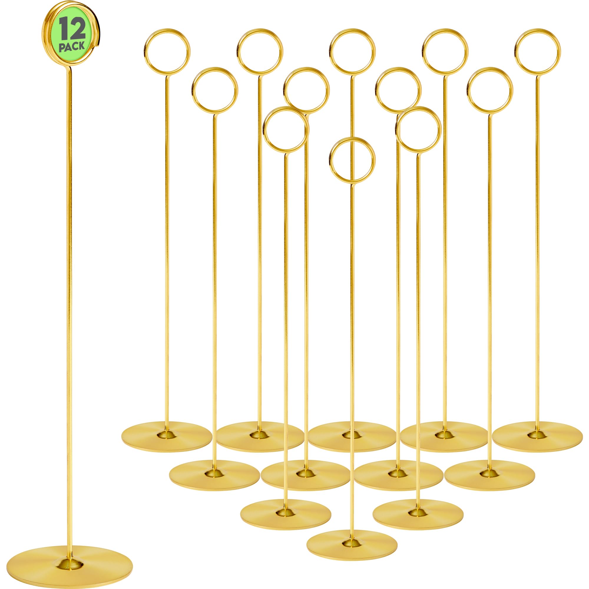 Photo 1 of Gray Bunny Metal Table Number Holders, 12 Pack, 12 in Tall, Gold, Card Holders Tabletop Table Number Stands, Wire Clip for Restaurants Recipe Place Card Signs, Weddings, Banquets, Pictures