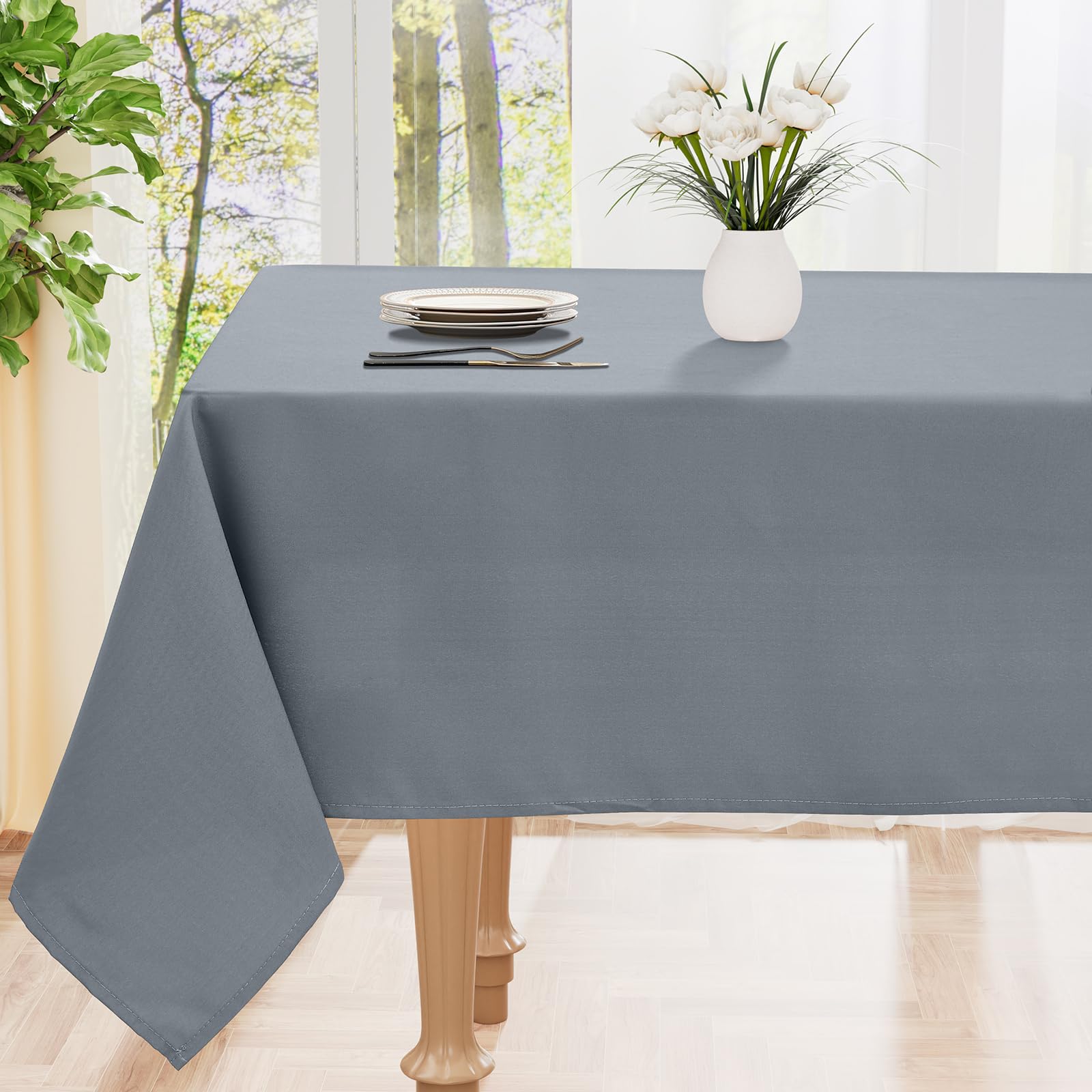 smiry Table Cloth Wipe Clean Rectangular 130x160 cm, Wipeable Water Resistant Polyester Tablecloth, Washable Fabric Dining Table Cover for Kitchen Indoor Outdoor, Grey
