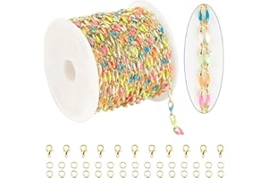 KYUNHOO 4 Meters Colorful Oil Drip Cable Chain for Jewelry Making, 16K Gold Plated Brass Chain Mixed Color Enamel Chain Necklace Women Bracelet DIY Jewelry Supplies Findings