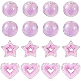 Craftdady Acrylic Round Star Heart Beads 24Pcs Plastic Bracelet Beads Opaque Handmade Craft Beads for Beaded Pen Earring Necklaces Jewelry Making DIY Supplies