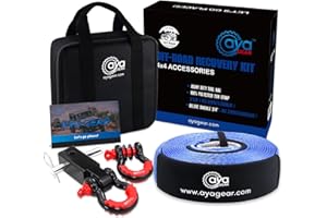 AYA Gear Off Road Recovery Gold Kit | 3" x30' (35,000 lbs) 100% Nylon Tow Strap + 2" Shackle Hitch Receiver + 3/4 Shackles (2pcs) with Isolator +Storage Bag| Recovery Gear Combos 4x4 Winch Accessory