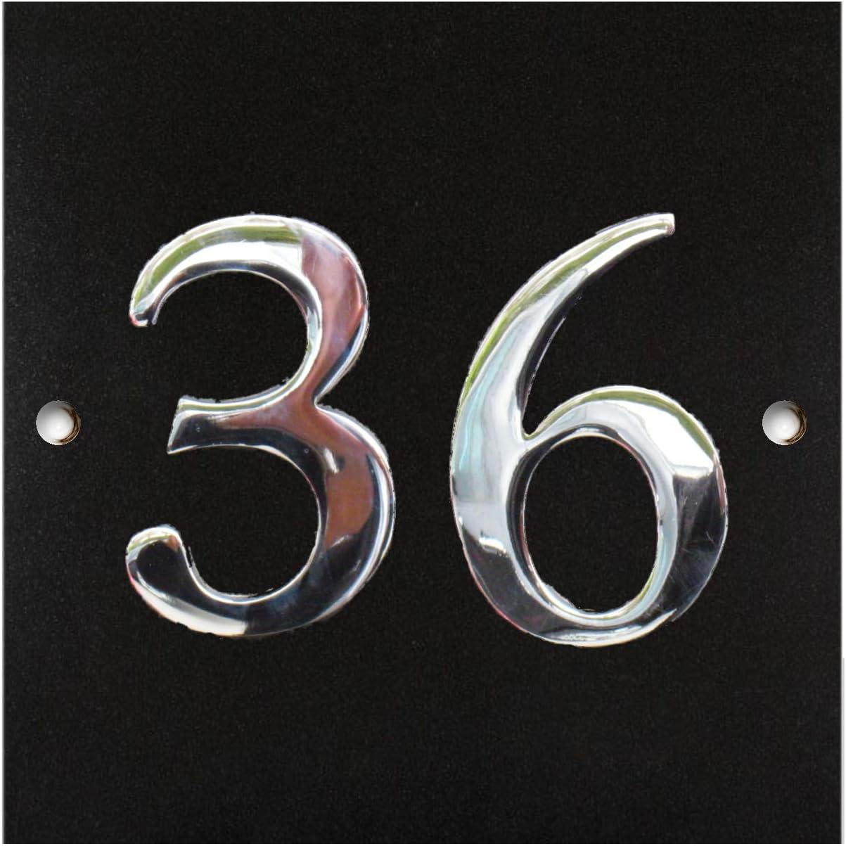 Large Black Granite & Chrome House Number Plaque 1 to 99 Available