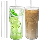 Luiaiog Glass Cups with Lids and Glass Straws, High Borosilicate 20OZ Tumblers (2Pcs) for Coffee, Tea, Juice, Smoothies, Hot/Cold Drinks at Home, Office