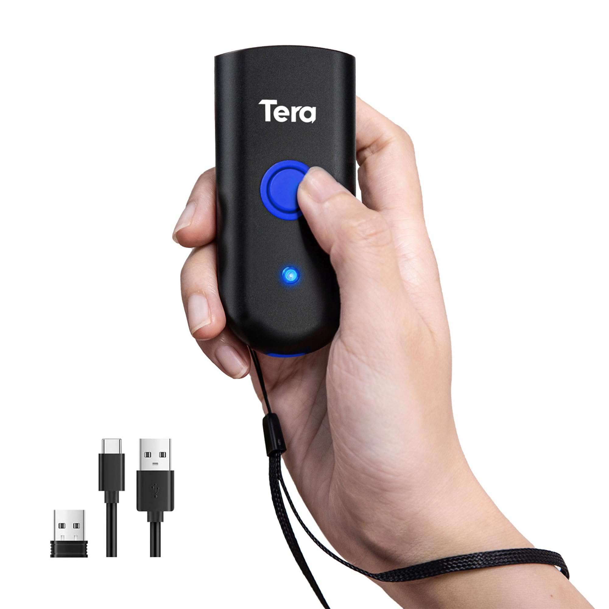 Tera Mini Barcode Scanner Bluetooth 1D Laser Bar Code Scanner Portable Bar Code Reader 3-in-1 USB Wired & 2.4G Wireless & Bluetooth Compatible with IOS, MAC OS, Android, Tablets, 1100L