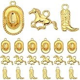 SUNNYCLUE 1 Box 90Pcs Western Cowboy Charms Tibetan Style 3D Miniature Cowboy Cowgirl Hat Charm Golden Horse Charm Double Sided Boot Shoe Charms for Jewelry Making Charms DIY Keychain Crafts Supplies