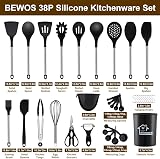 BEWOS 38-Piece Silicone Kitchen Utensils Set with Holder and Hooks view 2