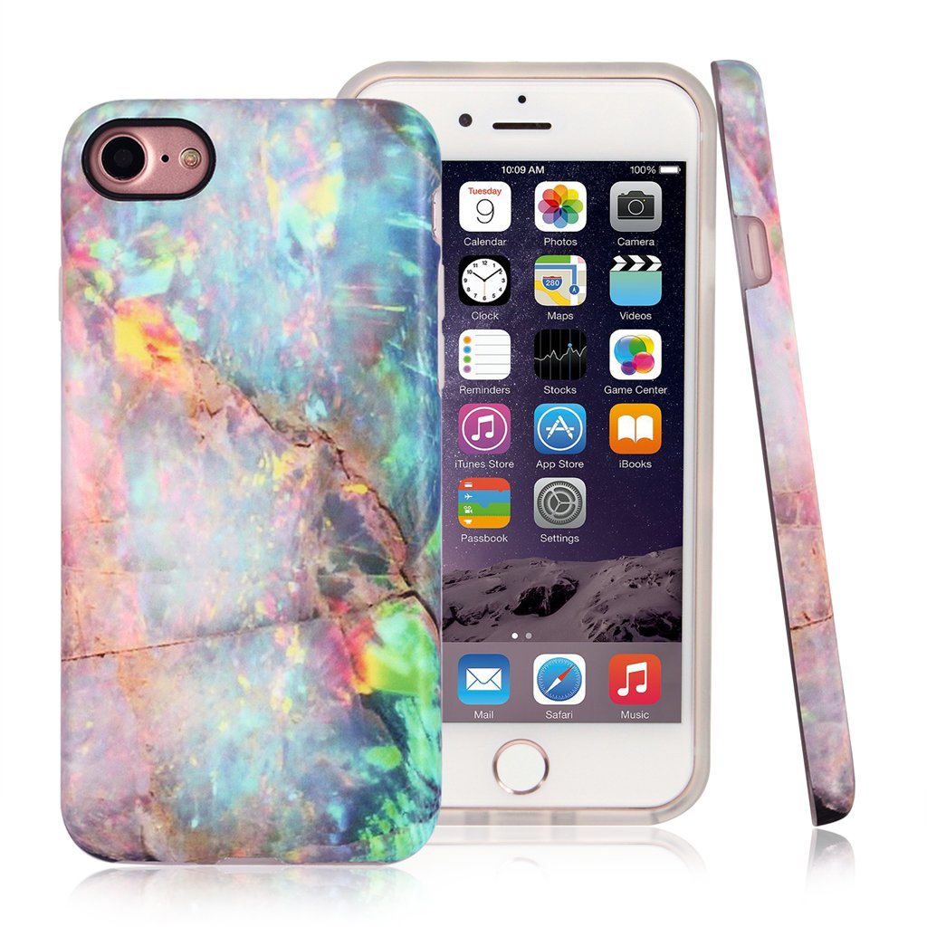Nasousa iPhone 8 for Girls,iPhone 7 marble case,IMD Printing Slim-Fit Ultra-Thin Anti-Scratch Shock Proof Dust Proof Anti-Finger Print TPU Case for iPhone 7 8 (4.7 inch)(Colorful Marble)