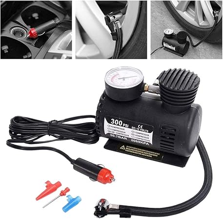 Amazon Co Jp 自動車用空気入れ 車両 ミニエアーコンプレッサー 耐久性 300 Psi タイヤインフレータポンプ 12v カーパーツ カーアクセサリー 車 バイク