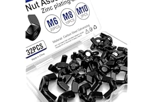 USDRWAM 32PCS 3 Size M6 M8 M10 Metric Wing Nuts Assorted kit, Zinc Plating-Black Wing Nuts Butterfly Fasteners, Hand Twist Tighten Ear Butterfly Nut Kitfor Easy Assembly and Secure Fit Furniture