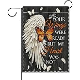 Dyrenson Memorial You Wings Were Ready But My Heart Was Not Decorative Garden Flag, Butterfly Cemetery Yard Outside Home Decoration, Burlap Outdoor Small Decor Double Sided 12 x 18