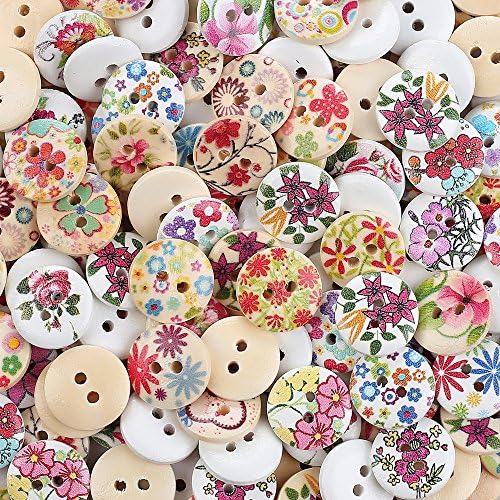 Crystallove Bulk 2 Holes 15mm Flower Buttons Mixed Fasteners for Sewing Scrapbooking and DIY Craft (0.6", 100pcs)