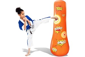 Novelty Place Kid's Inflatable Punching Bag - 4 Feet Tall Free Standing Buddy - Hit & Bounce Back Air Bop Toy Fun for Boys Girls Fitness & Stress Relief