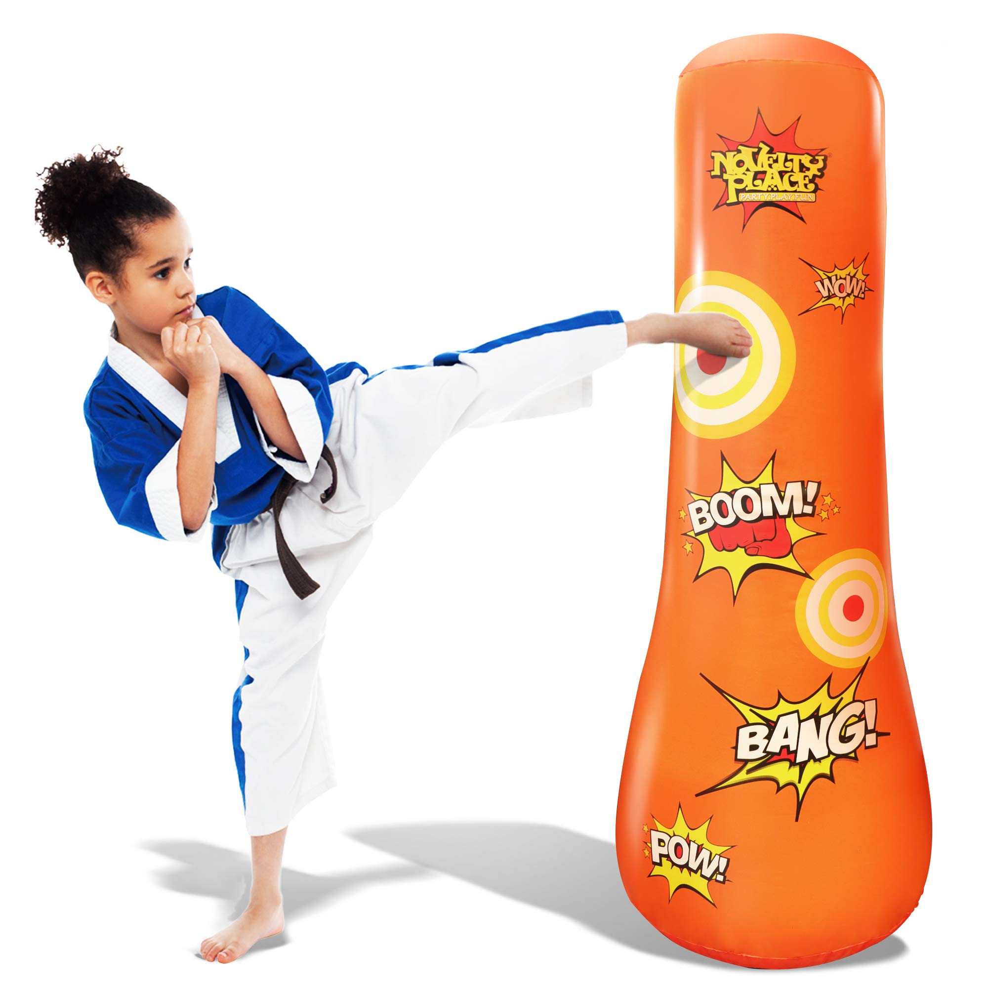 Novelty Place KID'S Inflatable Punching Bag - Kids Boxing Bag 4 Feet Tall Free Standing Buddy - Hit & Bounce Back Air Bop Toy Fun for All Ages Boys Girls Kids Fitness & Stress Relief