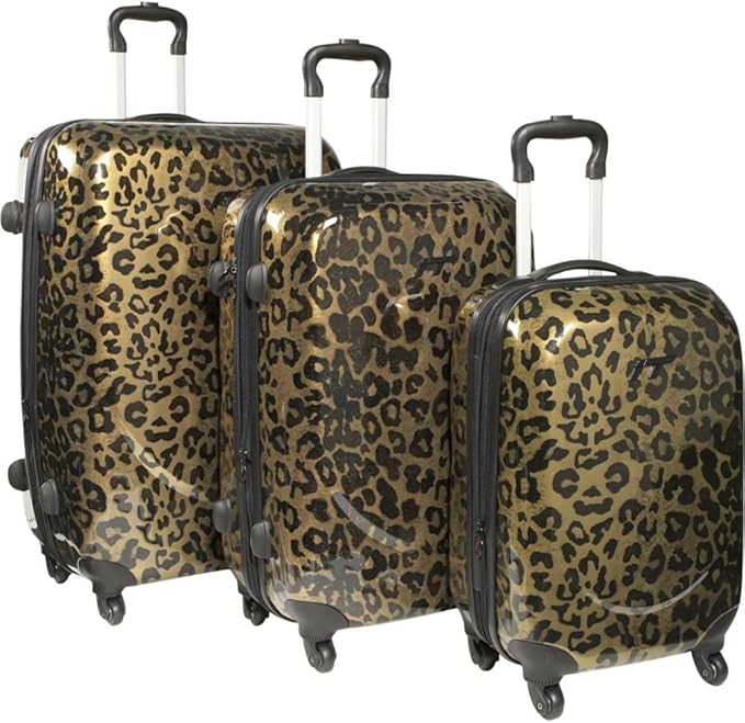 International Traveller Shiny Gold Leopard 4 Piece Spinner