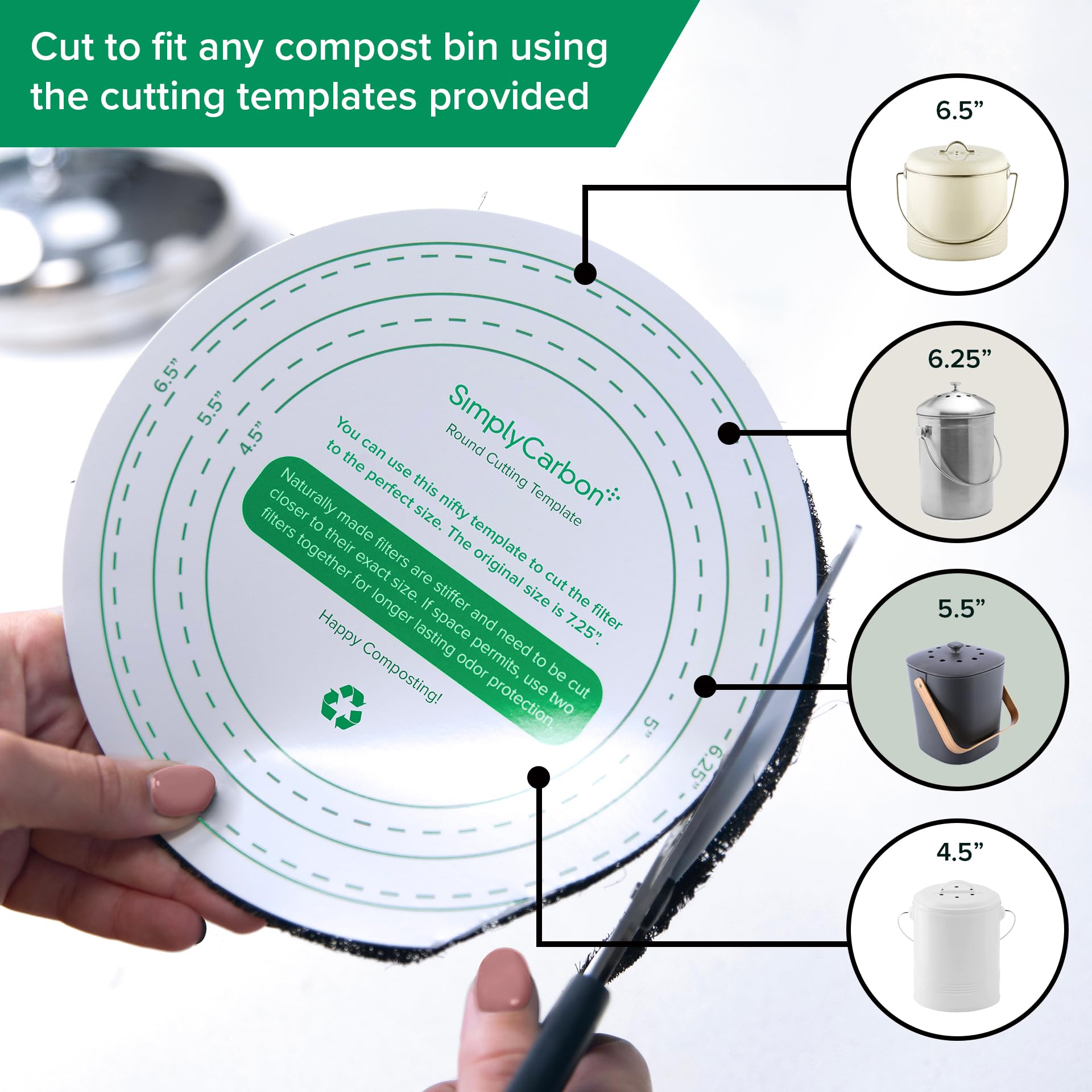 Biodegradable Natural Filter - 2 Years Supply for Kitchen Compost Bins - Longer Lasting Activated Charcoal - Universal Size Fits All Compost Bins up to 7.25