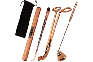 KOAKOMI 4 in 1 Elegant Candle Accessory Set, Rechargeable Lighter, Candle Wick Trimmer Cutter, Candle Snuffer & Candle Wick Dipper Candle Care Kit for Candle Aromatherapy Lover (Rose Golden)