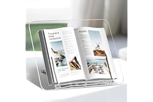 UPERGO Acrylic Book Stand, Angle Adjustable Book Display Stand,Foldable Cookbook Stand, Lightweight Book Holder for Magazines, Laptop, Recipe, Textbook