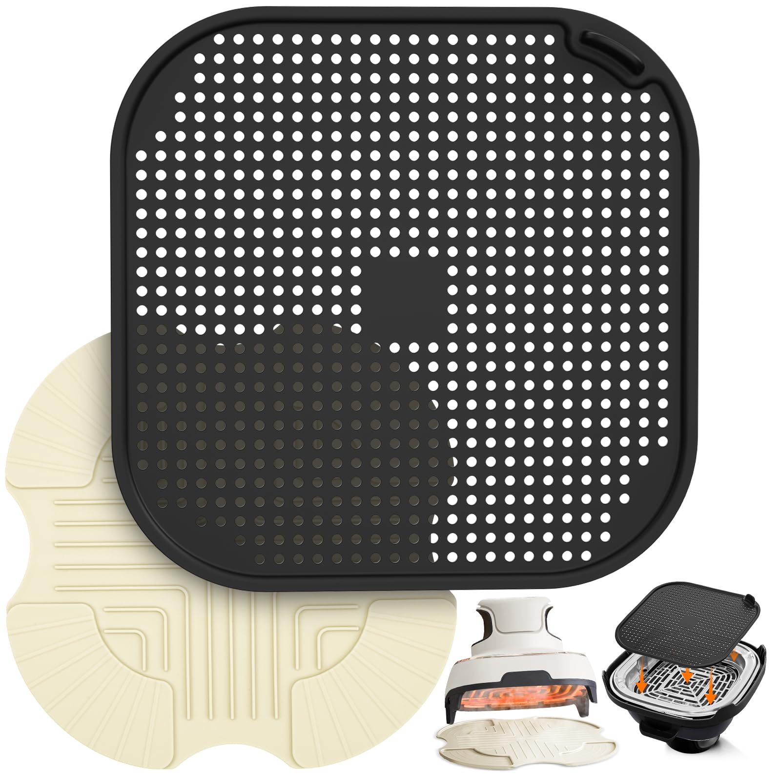 Photo 1 of 2 PCS Air Fryer Trivets Silicone and Splatter Shield for Ninja Crispi,Heat Resistant Mat for Air Fryer for Air Fryer Accessories,for Ninja Combi Accessories Kitchen Air Fryer Trivet (Off White&Black)
