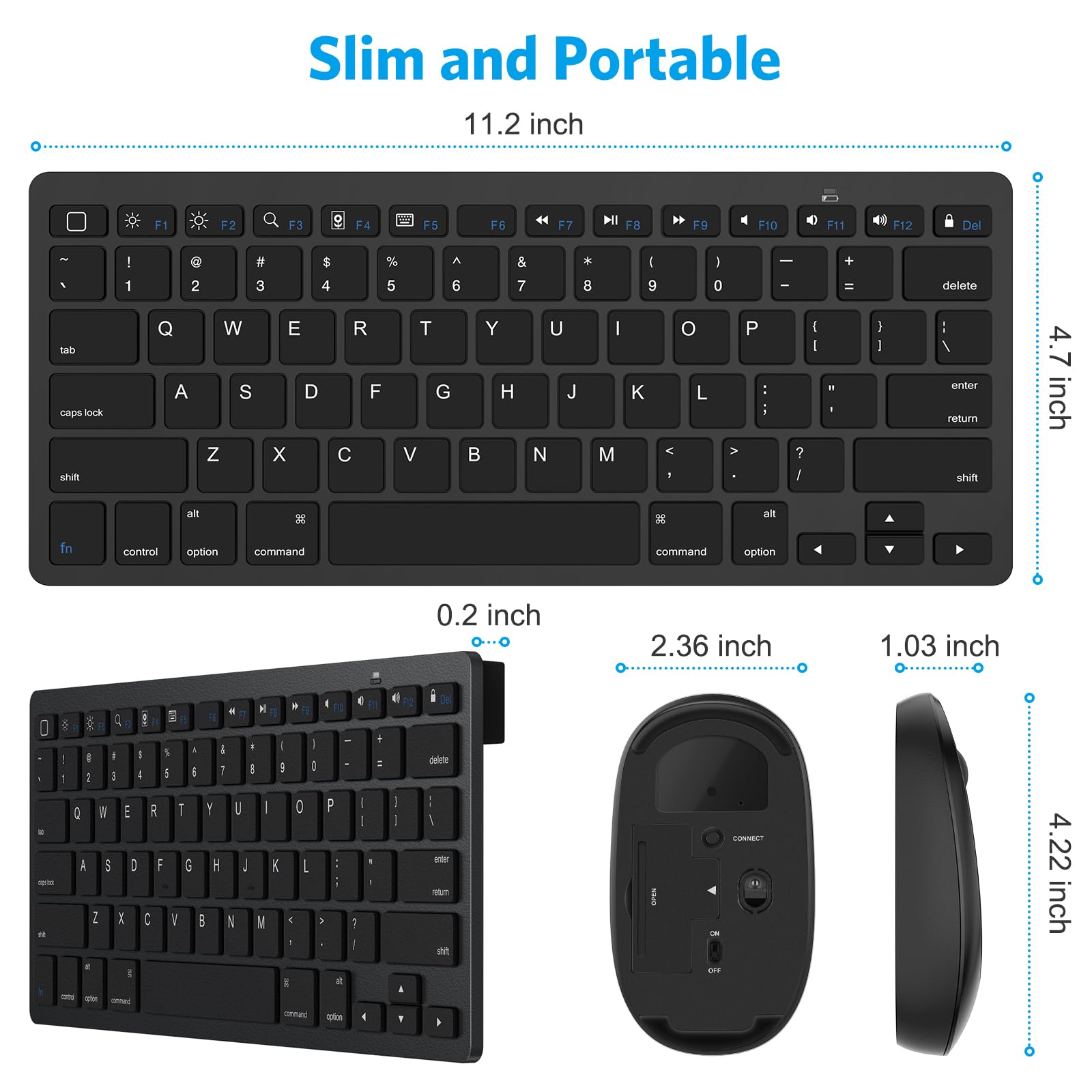 OMOTON Bluetooth Keyboard & Mouse Combo, Wireless Set for iPad Pro 13/11 (2024)/12.9, 10th/9th/8th/7th Gen, Air 6/5/4 and Other Bluetooth Enabled Devices (Black)