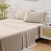 Swiftify 100% Organic Viscose Derived from Bamboo, 4-Piece King Bed Sheet Set, Ultra Soft & Luxuriously Cooling Sheets, Deep Pocket Fits 16" Mattress, Perfect for Hot Sleepers, Sand