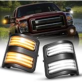 AUTOONE LED Sequential Switchback Side Mirror Marker Lights For 2008-2016 F250 F350 F450 F550 Super Duty, White Running Parking Light &amp; Dynamic Amber Turn Signal Light, Smoke Lens, 2PCS