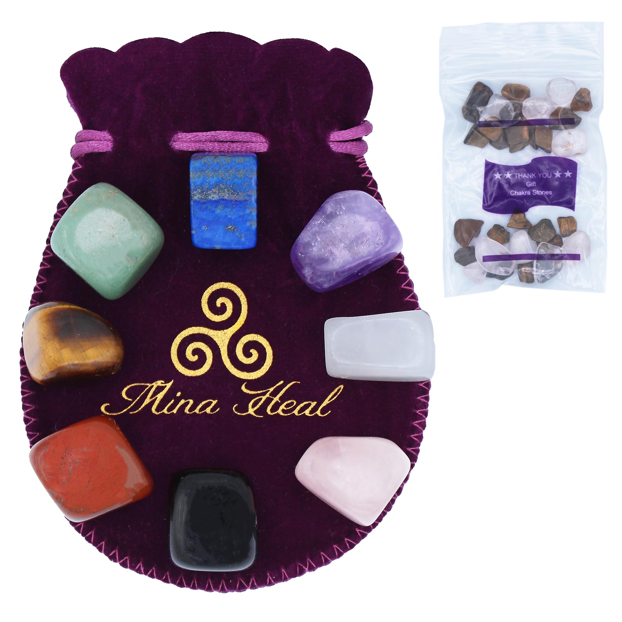 Photo 1 of Chakra Stones Set of 7+1, Protection Crystals for Chakra Balancing, Healing Crystals and Stones for Crystal Therapy, Meditation & Reiki, Tumbled & Polished
