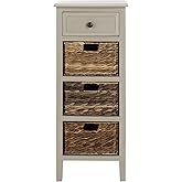 SAFAVIEH Home Collection – Michaela Vintage Grey Storage Unit with Woven Basket Drawers, British Colonial Farmhouse Accent St