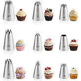 9PCS Large Piping Tips Set, Stainless Steel Cake Decorating Tips, Pastry Cake Decorating Tips Baking Tools for Baking Cupcakes, Cake Decorating
