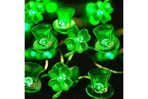 BOHON St Patricks Day Decorations Green Shamrocks Leprechaun Top Hat String Lights 10 ft 30 LEDs Lucky Clover Fairy Lights Battery Operated for Bedroom Feast of Irish Saint Patricks Day Decor