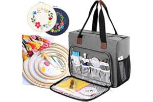 looen Embroidery Project Bag, Embroidery Kits Storage Bag,Multifunctional Bag for Crochet Hooks Embroidery Floss Organizer String Bracelet Kit Sewing Thread Accessories (Grey-Double Layer)