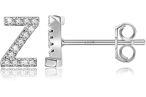 MONOOC Initial Stud Earrings for Girls - S925 Sterling Silver Post Cubic Zirconia Stud Earrings Initial Earrings for Girls Women Hypoallergenic Earrings Birthday Gifts for Girls Kids Jewelry